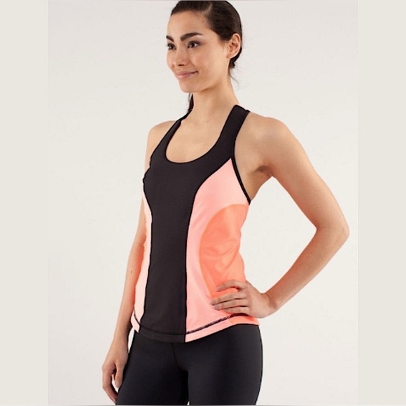 Lululemon Cardio Kick Tank Top Black / Bleached Coral Pink/Pop Orange Sz10 EUC - Picture 2 of 13